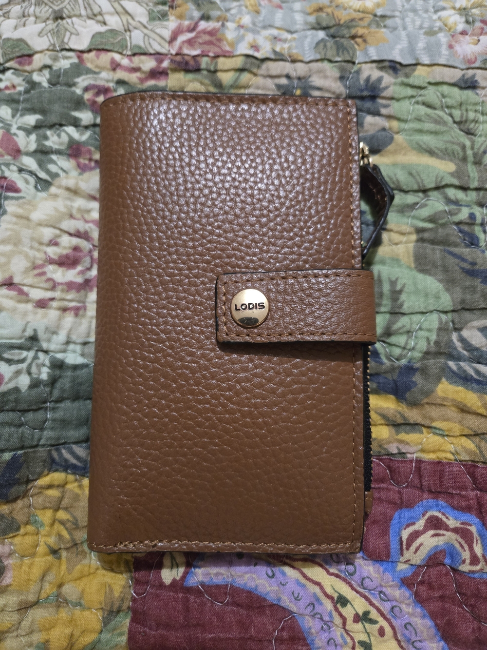 Lodis Pebbled Leather Zip Wallet in Brown